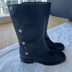 Dior Diorodeo Black Leather Moto Boots, Size 38.5